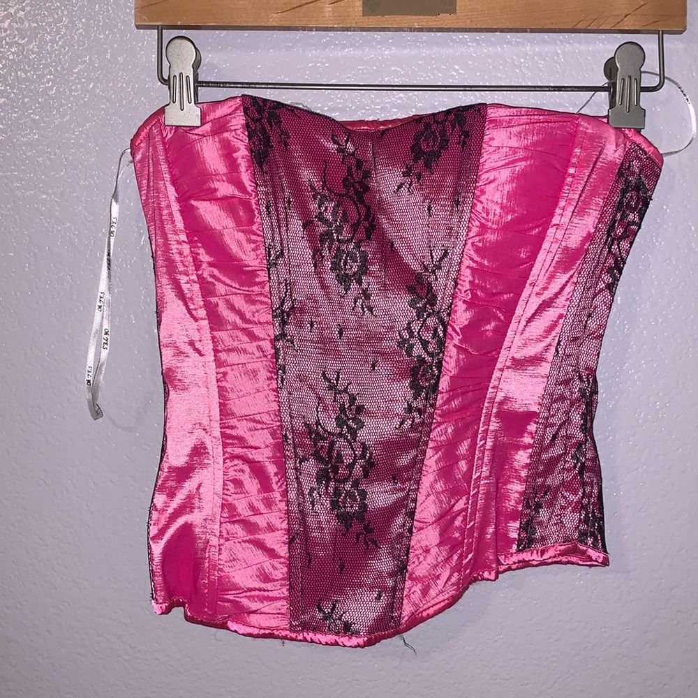 Oh Yes Hot Pink Black Lace Up Lace Corset